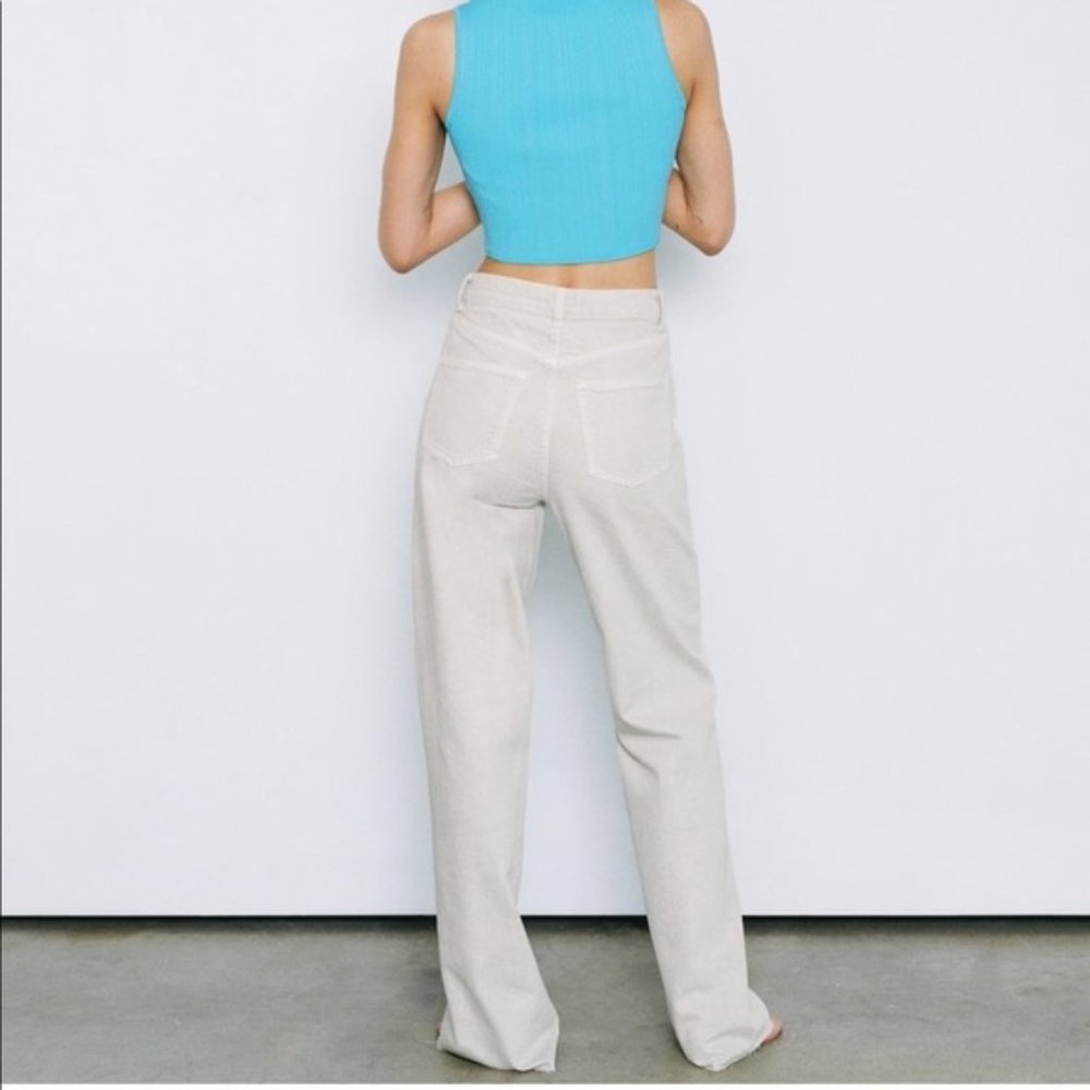 Zara Light Gray Full Length High Rise Wide Leg Jeans Size 14 Women's